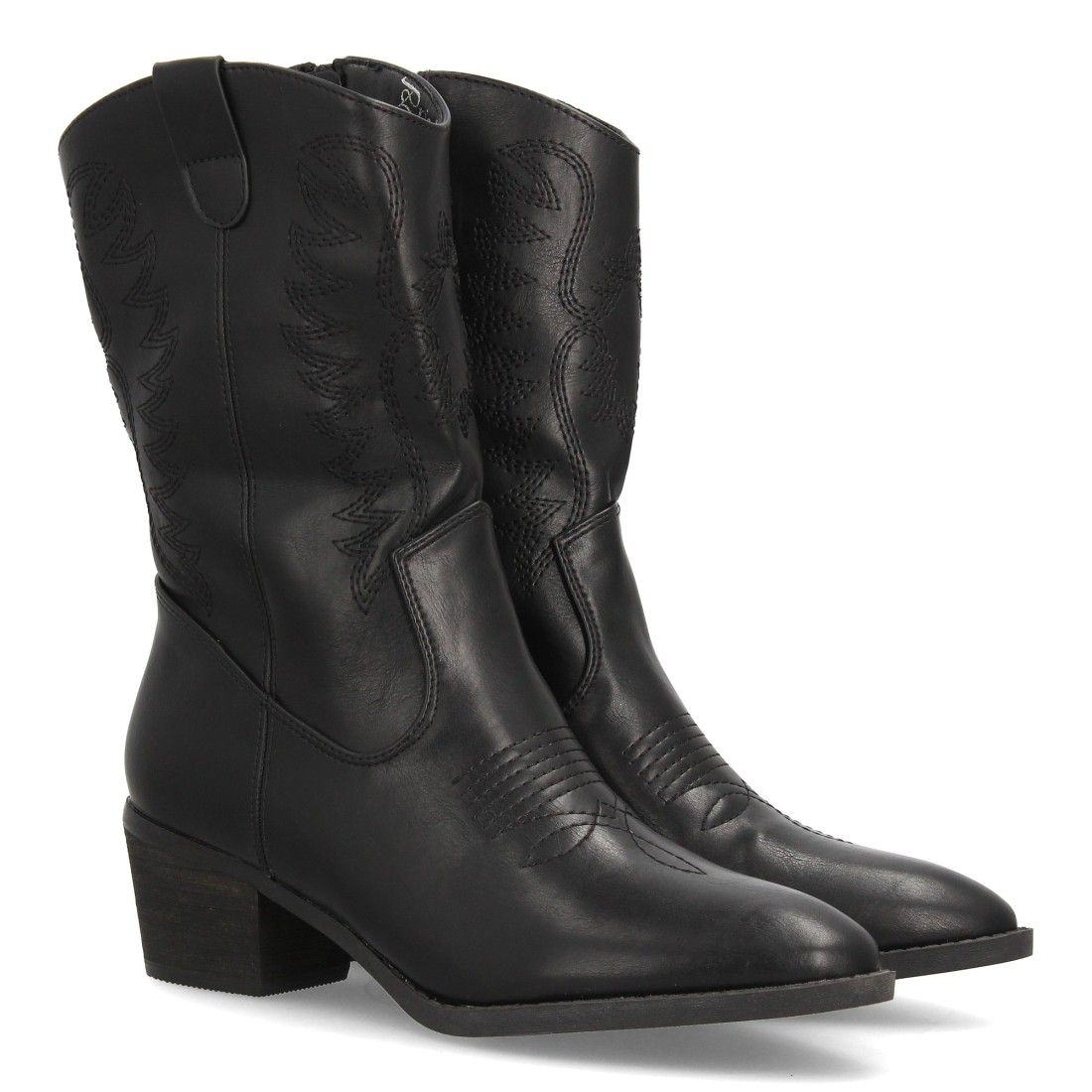 Botas cowboy bordadas de caña media — YG867 — Negro