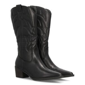 Botas cowboy bordadas de caña media — YG869 — Negro