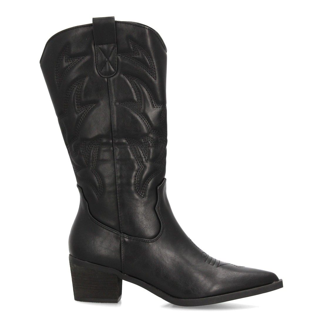 Botas cowboy bordadas de caña media — YG869 — Negro - Imagen 2