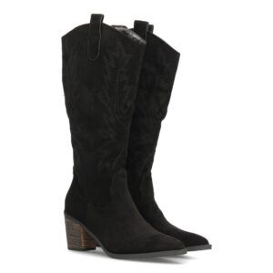 Botas altas cowboy con bordados western — YG707 — Negro