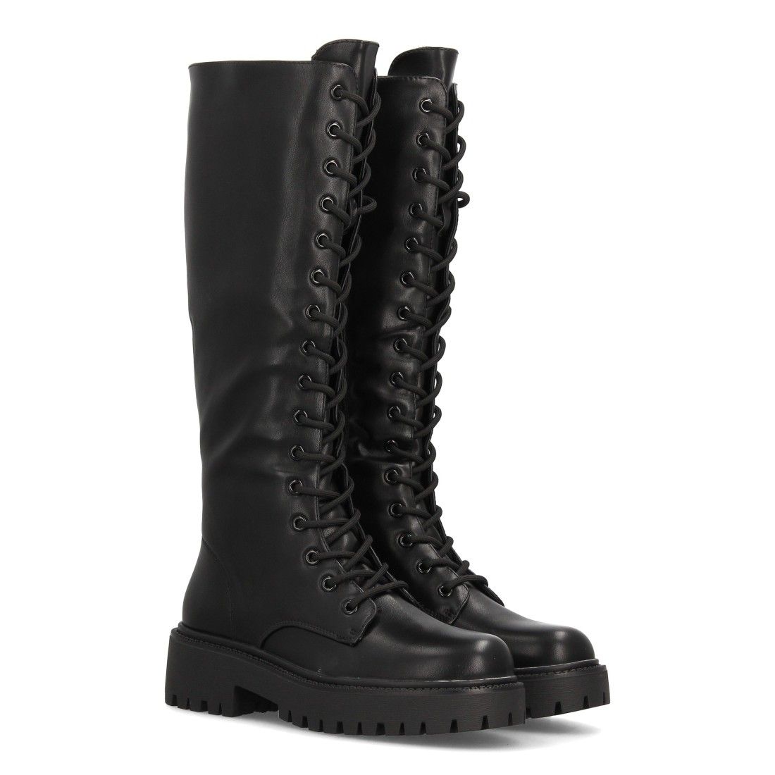 Botas altas militares con cordones — 2563 — Negro
