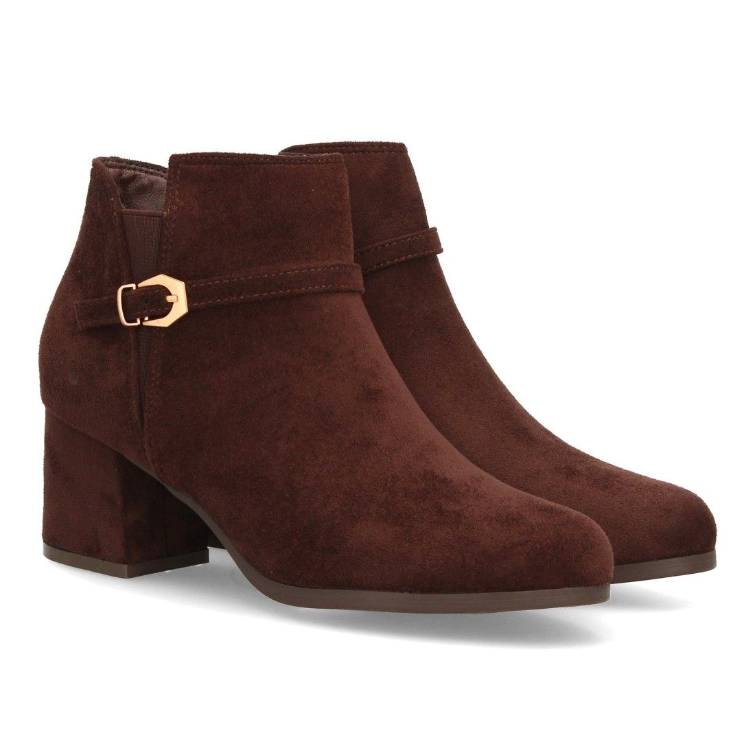 Botines elegantes con hebilla y tacón — YG982 — Marrón