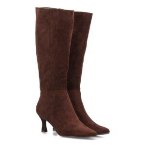 Botas altas elegantes de antelina con tacón fino para mujer — FZ552 — Marrón