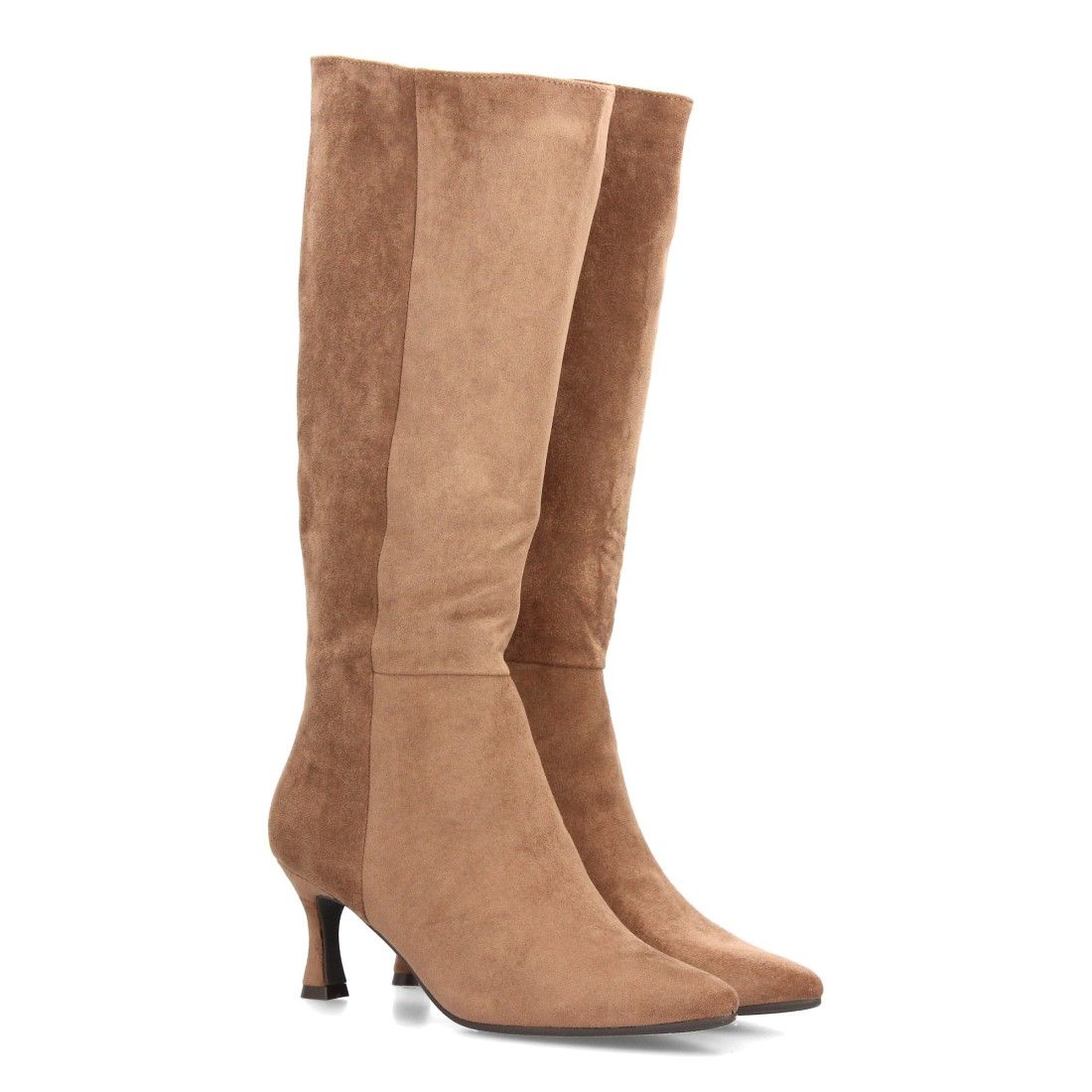 Botas altas elegantes de antelina con tacón fino para mujer — FZ552 — Kaki