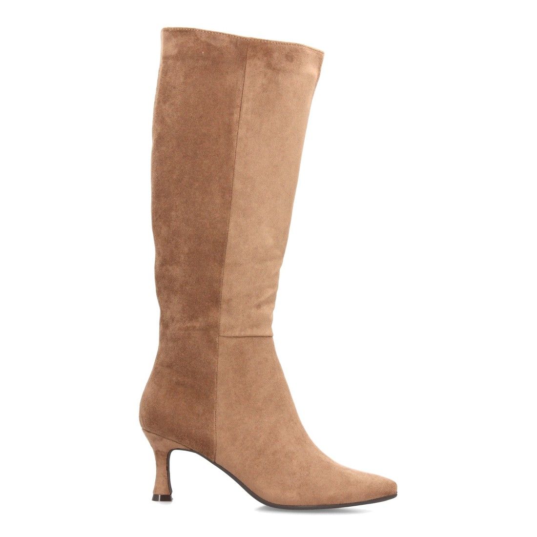 Botas altas elegantes de antelina con tacón fino para mujer — FZ552 — Kaki - Imagen 2