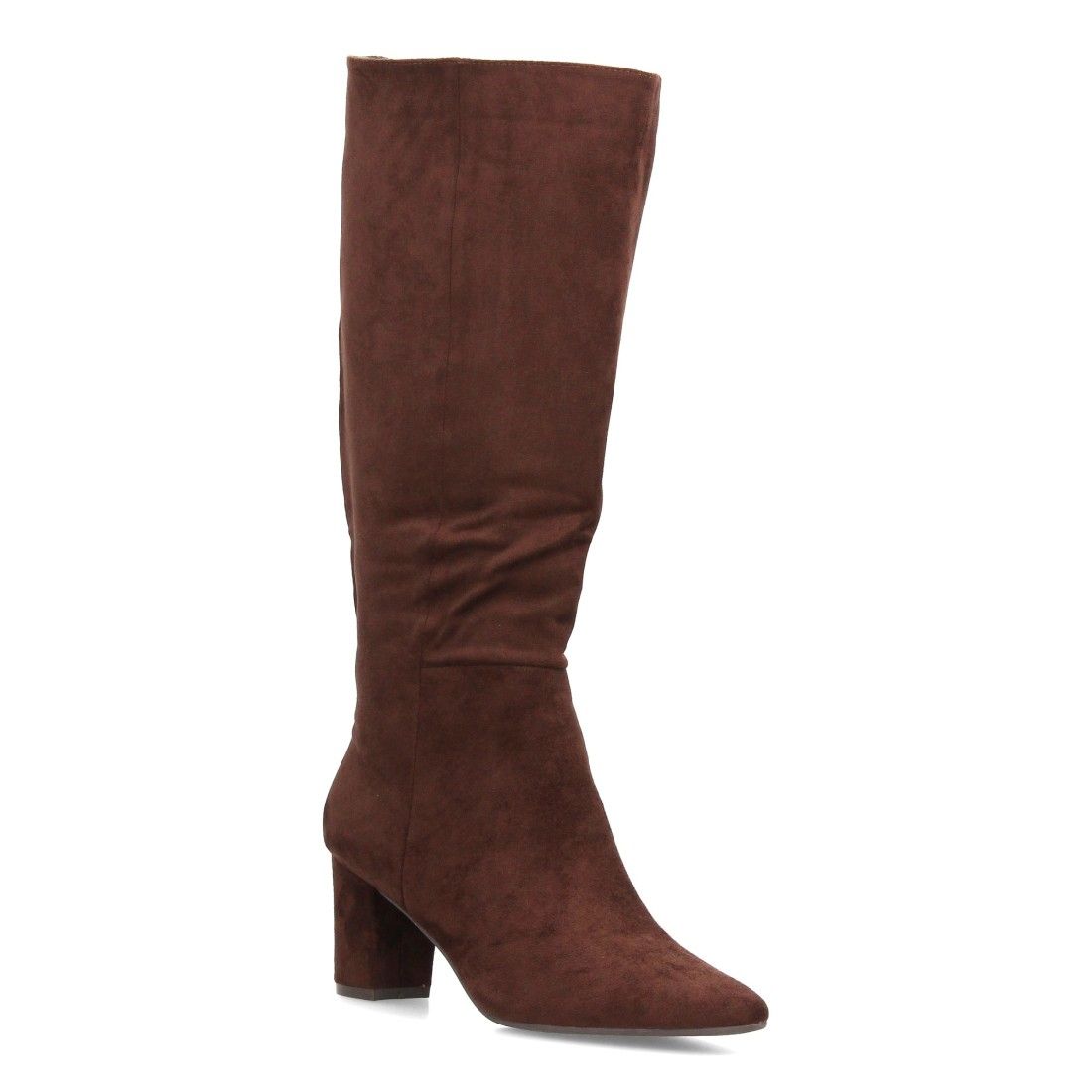 Botas altas elegantes de antelina con tacón ancho para mujer — FZ555 — Marrón - Imagen 3