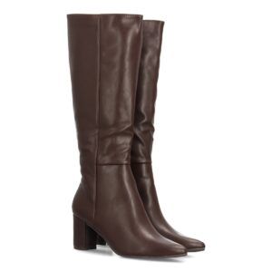 Botas altas elegantes con tacón ancho para mujer — FZ556 — Marrón