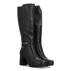 Botas altas con tacón y detalle metálico para mujer — 2559 — Negro