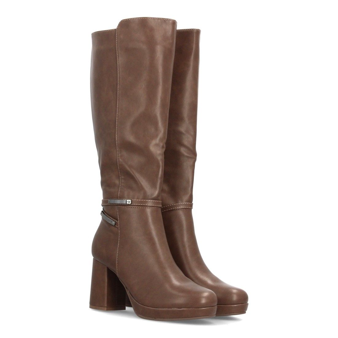 Botas altas con tacón y detalle metálico para mujer — 2559 — Café