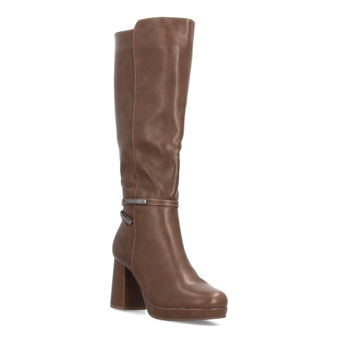 Botas altas con tacón y detalle metálico para mujer — 2559 — Café - Imagen 3