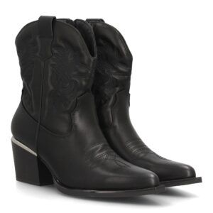 Botas cowboy bordadas con tacón ancho — VR6-3317 — Negro