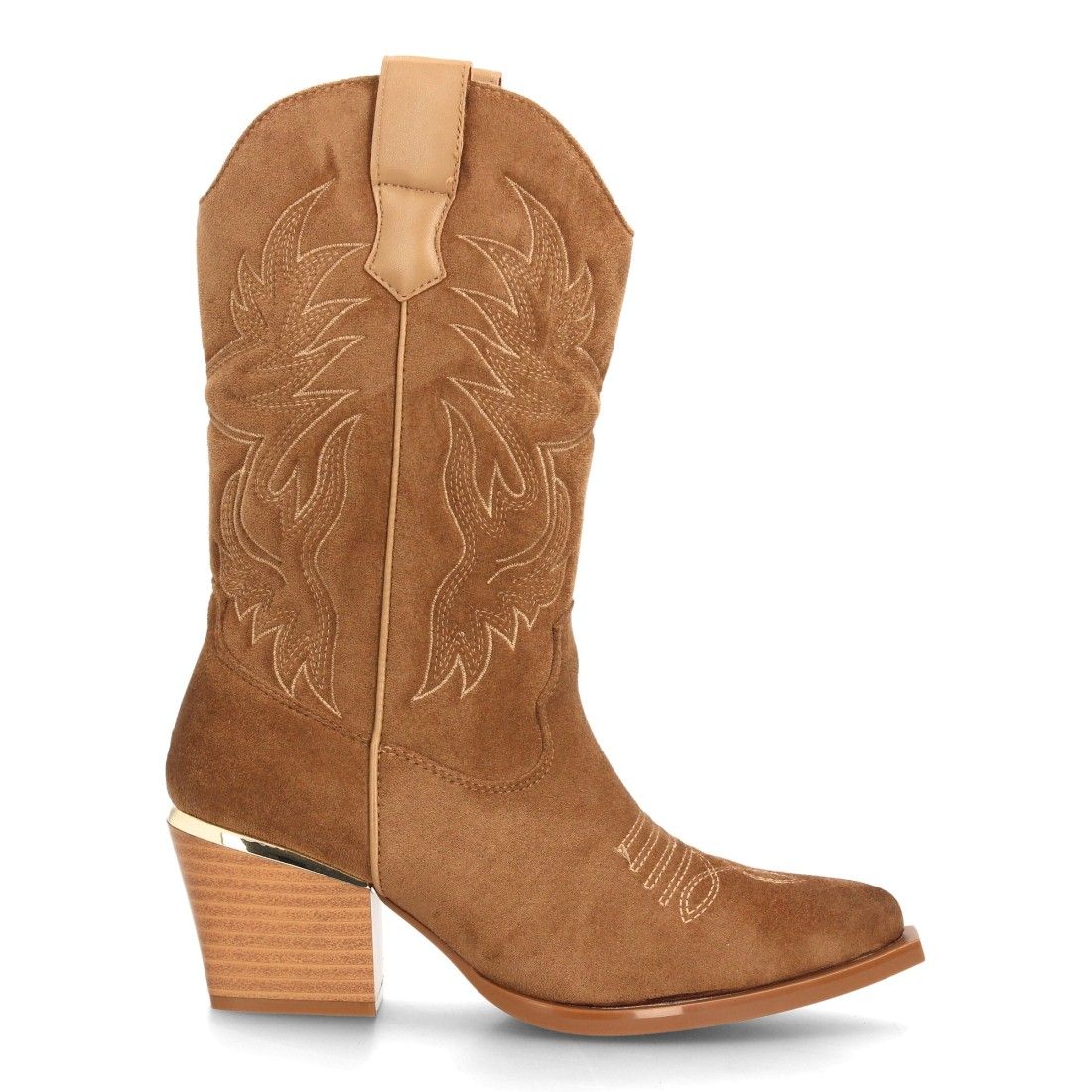 Botas cowboy bordadas con tacón ancho para mujer — VR6-3319 — Camel - Imagen 2