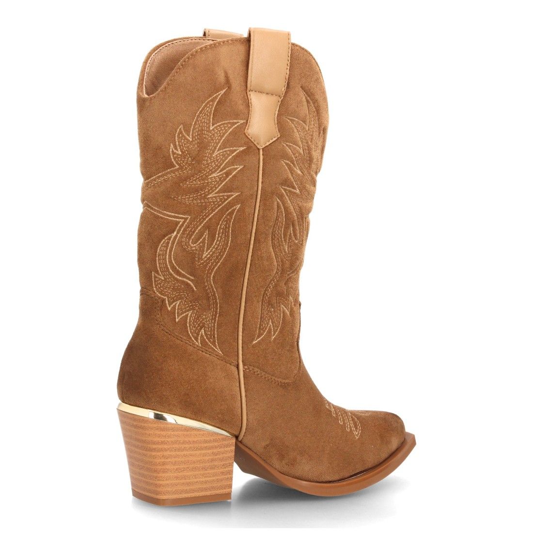 Botas cowboy bordadas con tacón ancho para mujer — VR6-3319 — Camel - Imagen 4