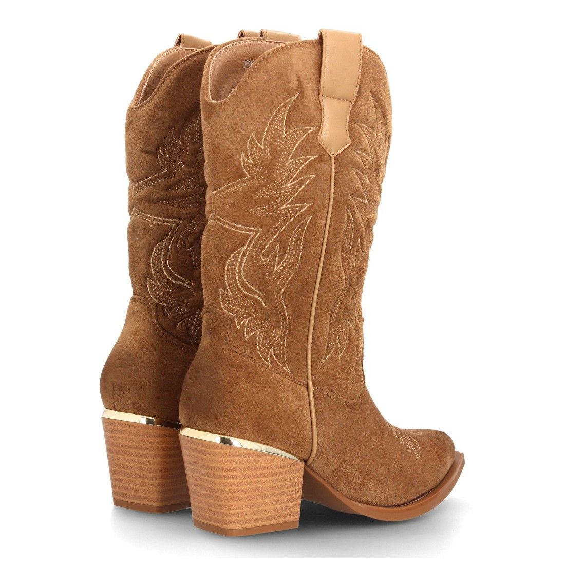 Botas cowboy bordadas con tacón ancho para mujer — VR6-3319 — Camel - Imagen 5