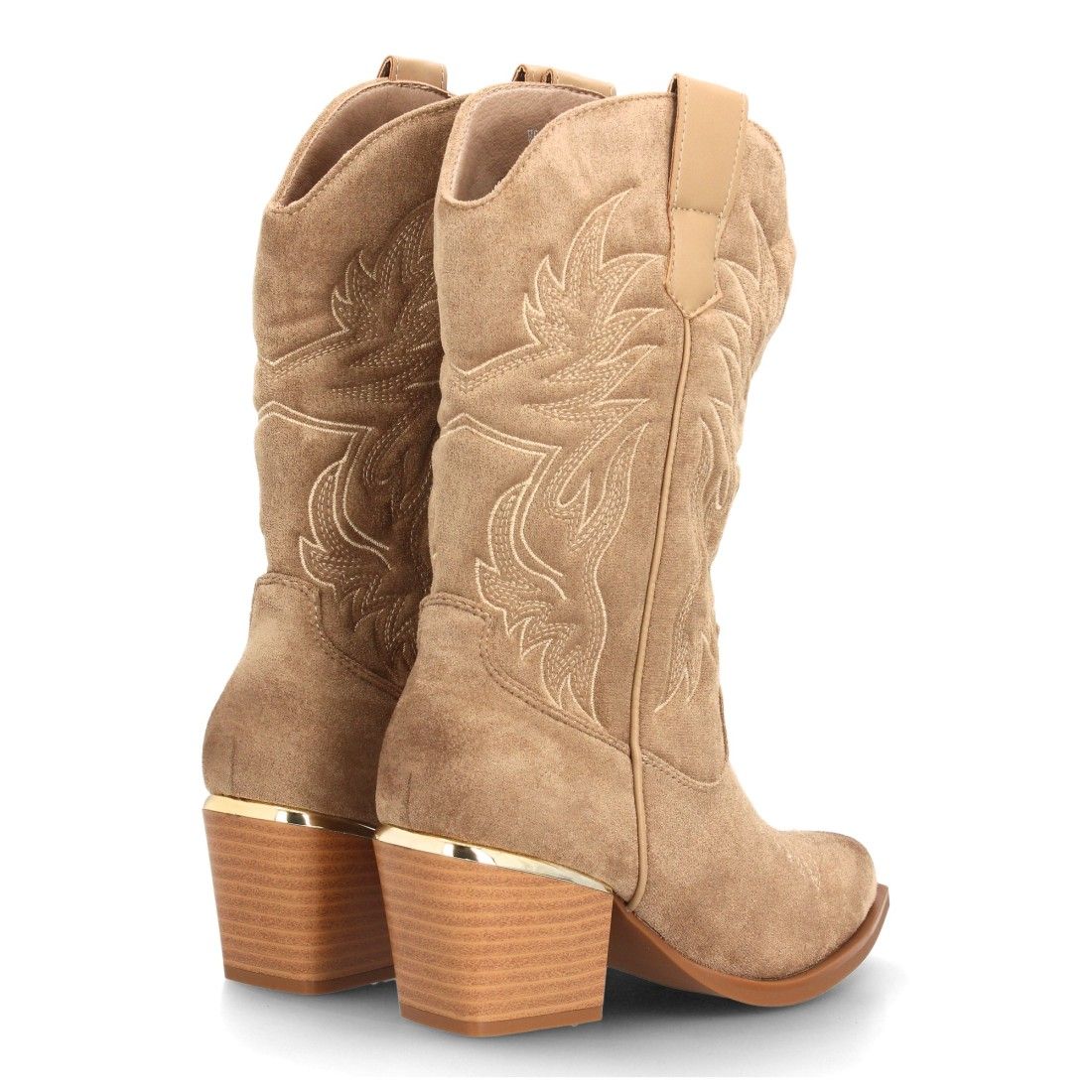 Botas cowboy bordadas con tacón ancho para mujer — VR6-3319 — Kaki - Imagen 5