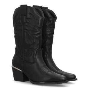 Botas cowboy bordadas con tacón ancho para mujer — VR6-3319 — Negro