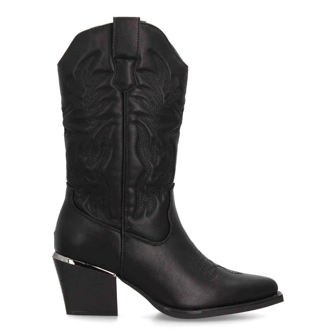 Botas cowboy bordadas con tacón ancho para mujer — VR6-3319 — Negro - Imagen 2