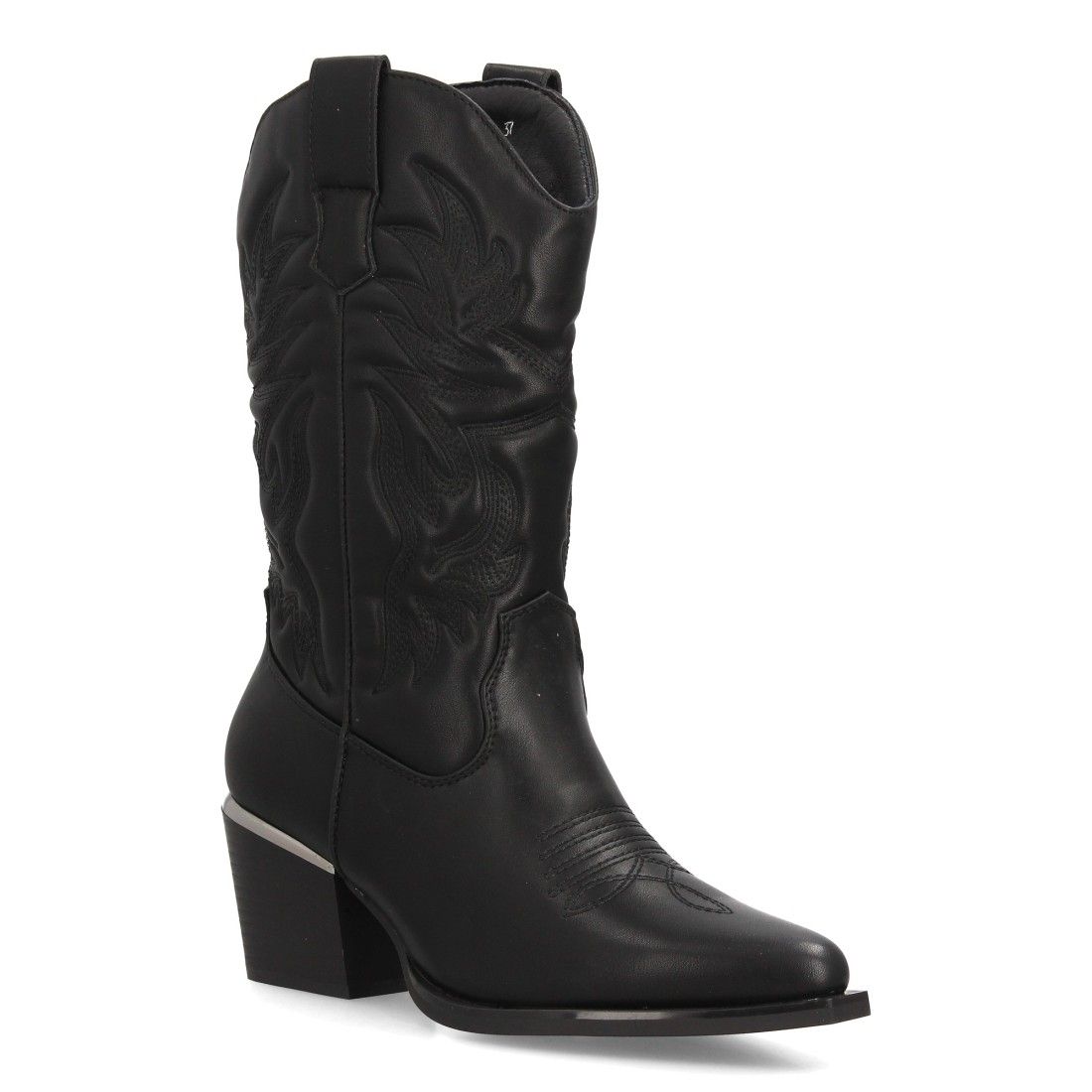 Botas cowboy bordadas con tacón ancho para mujer — VR6-3319 — Negro - Imagen 3