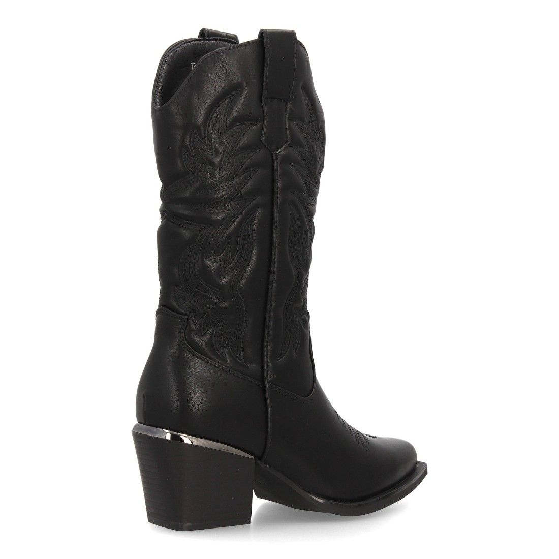 Botas cowboy bordadas con tacón ancho para mujer — VR6-3319 — Negro - Imagen 4
