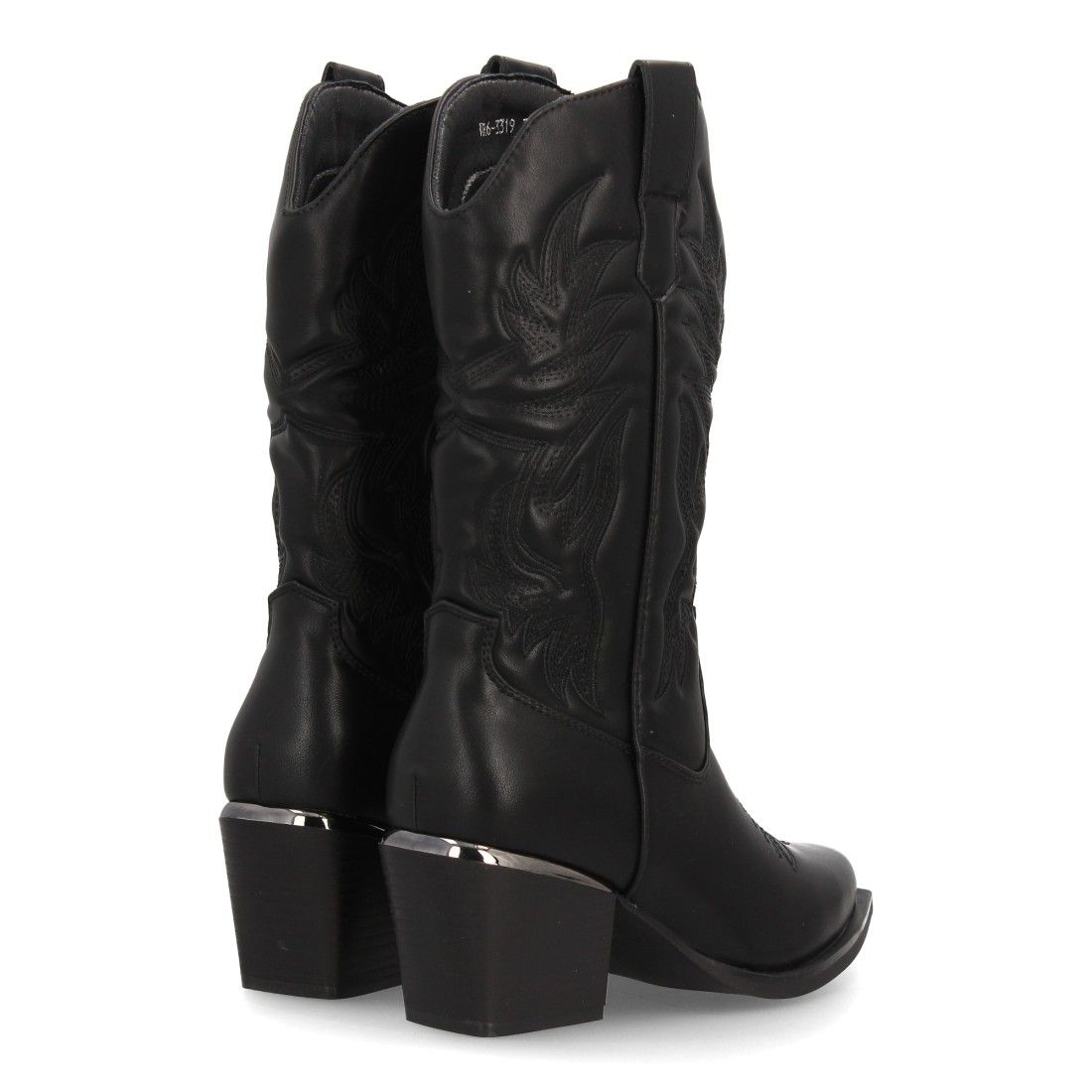 Botas cowboy bordadas con tacón ancho para mujer — VR6-3319 — Negro - Imagen 5