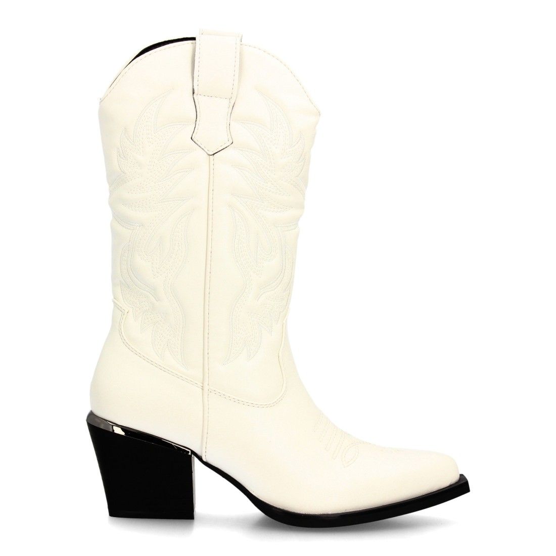 Botas cowboy bordadas con tacón ancho para mujer — VR6-3319 — Blanco - Imagen 2