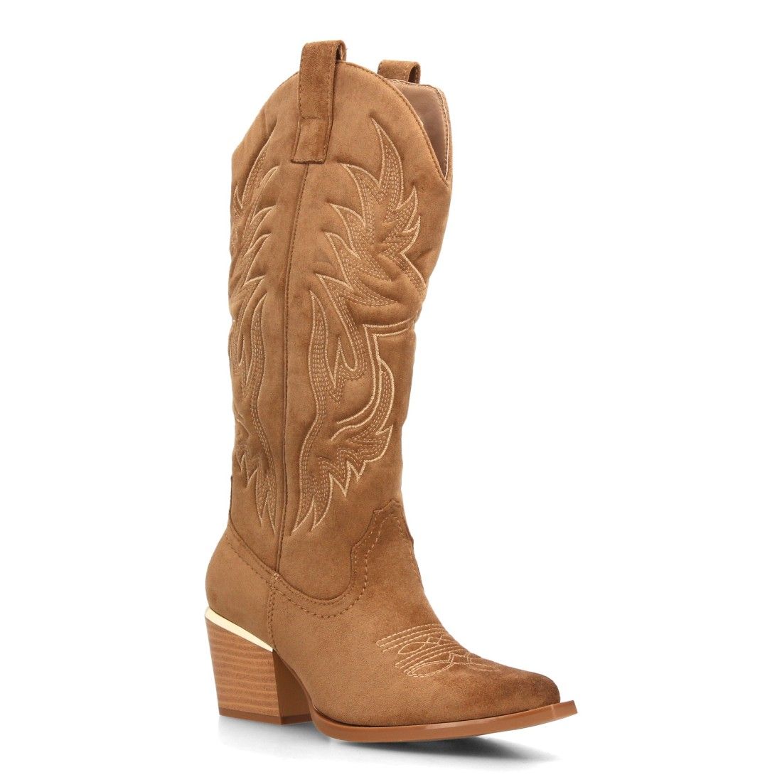 Botas altas cowboy tacón cómodo y detalle metálico — VR6-3320 — Camel - Imagen 3