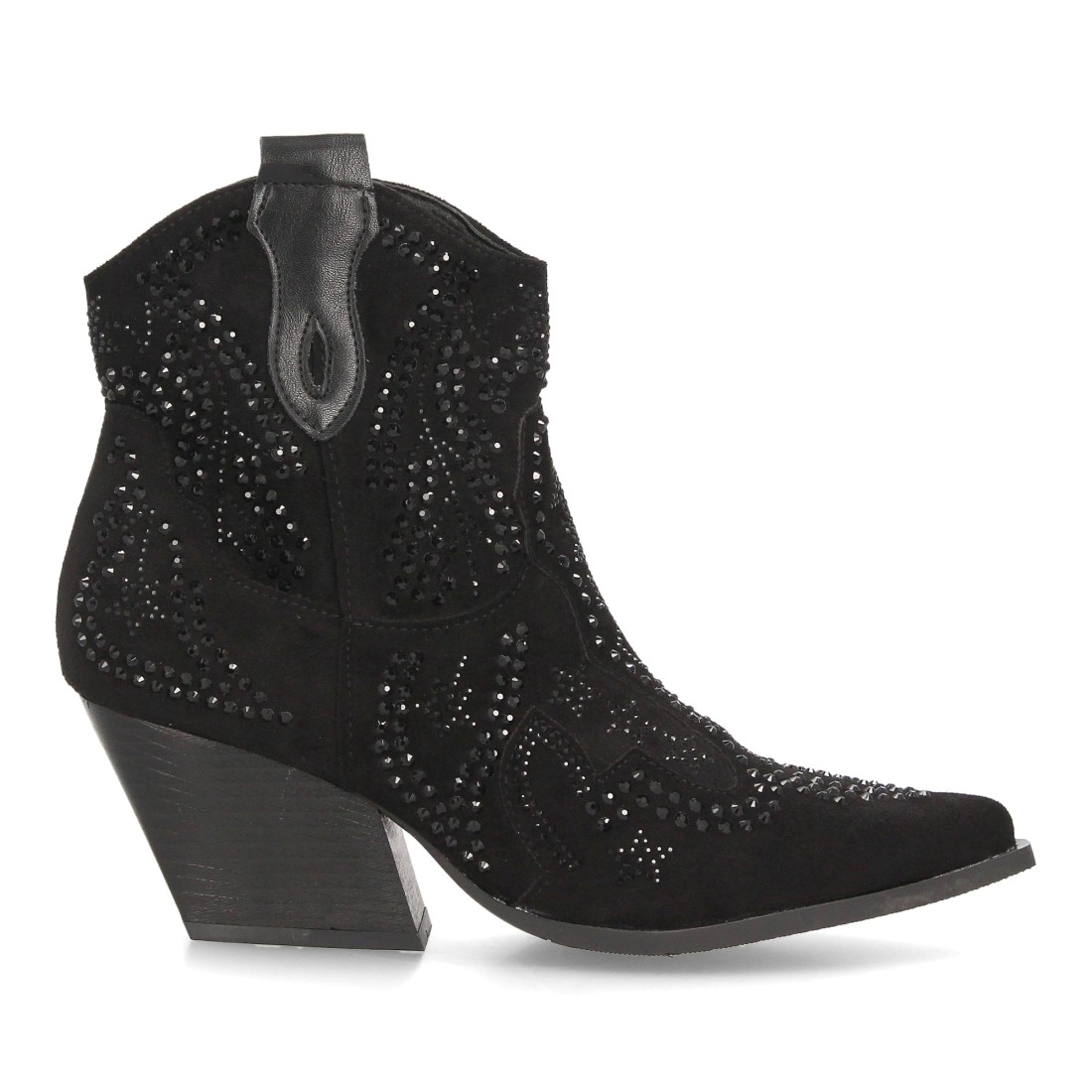 Botines cowboy con brillantes y tacón — 9676A — Negro - Imagen 2