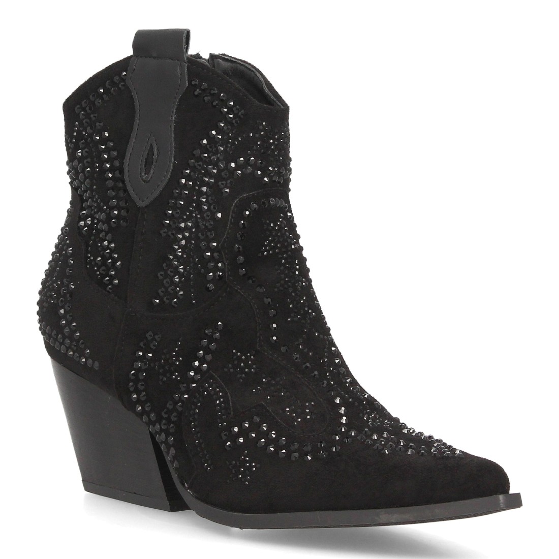 Botines cowboy con brillantes y tacón — 9676A — Negro - Imagen 3