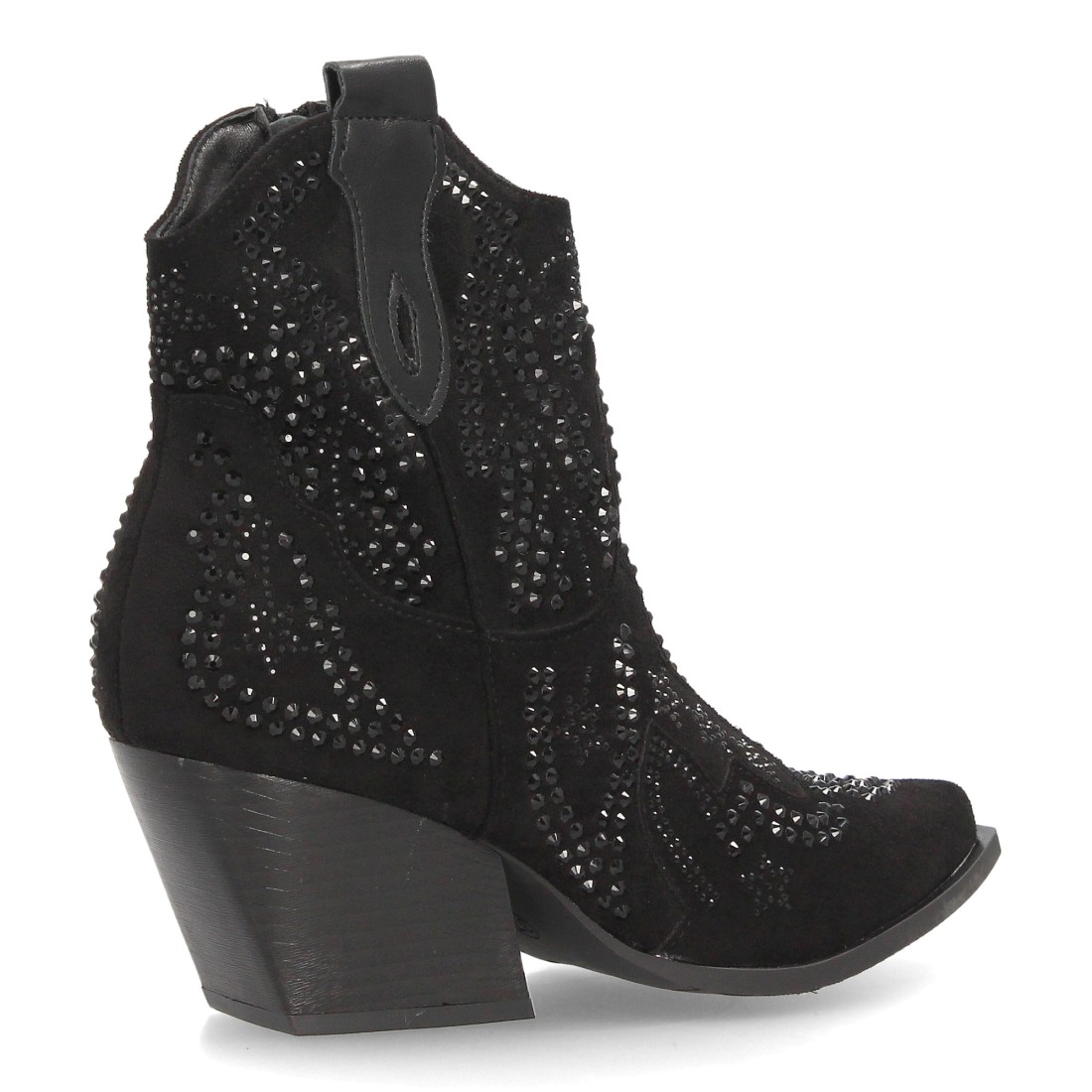 Botines cowboy con brillantes y tacón — 9676A — Negro - Imagen 4