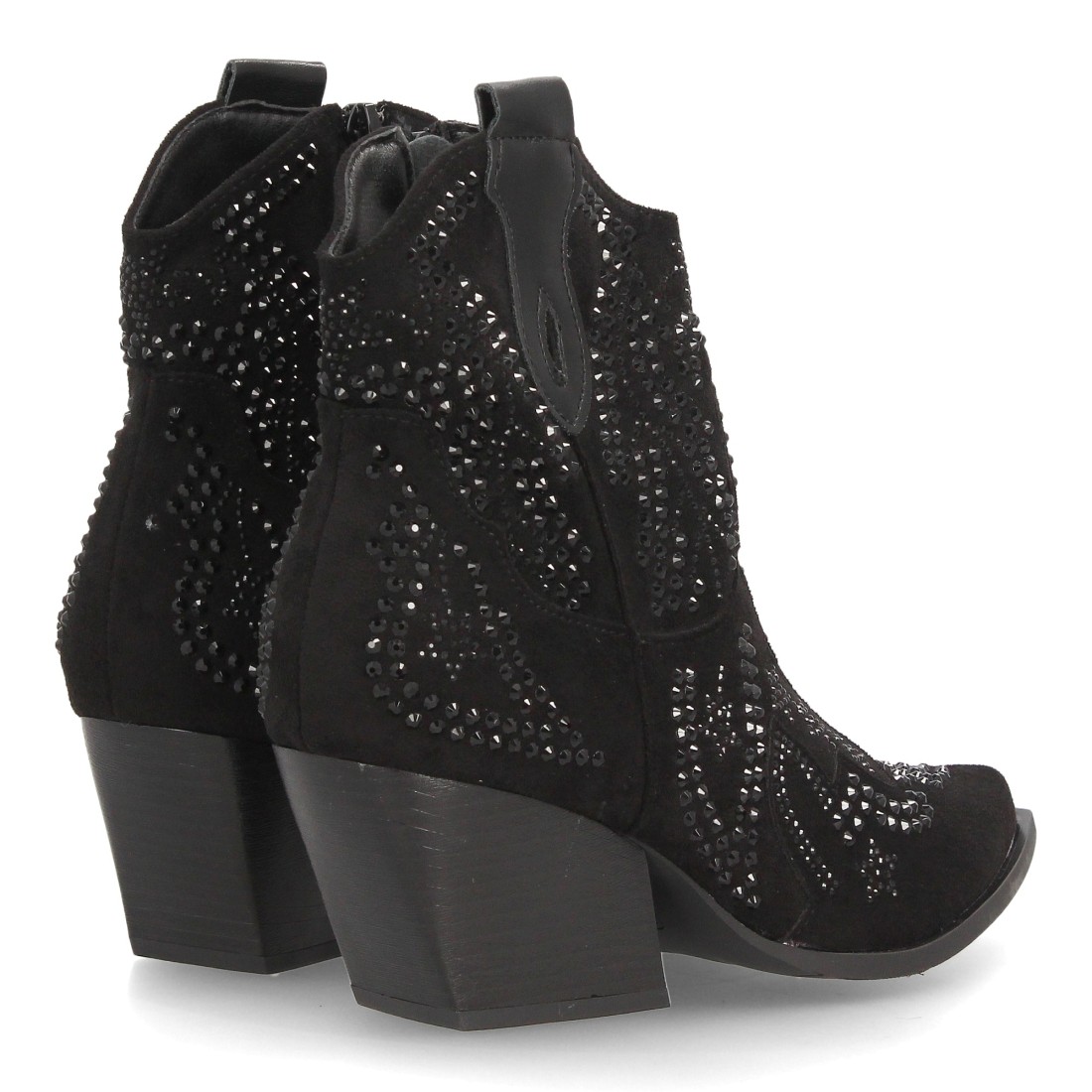 Botines cowboy con brillantes y tacón — 9676A — Negro - Imagen 5