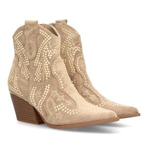 Botines cowboy con brillantes y tacón — 9676A — Kaki
