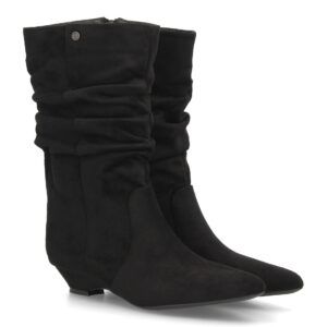 Botas mujer fruncidas con tacón — S-6083 — Negro