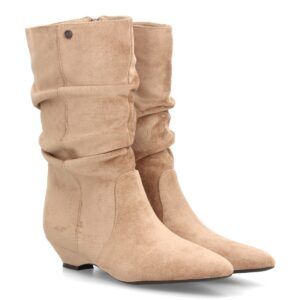 Botas mujer fruncidas con tacón — S-6083 — Beige