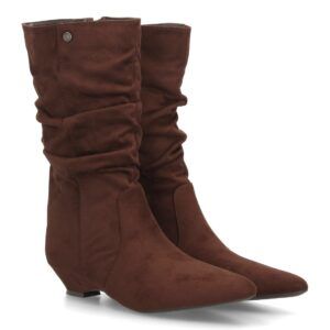 Botas mujer fruncidas con tacón — S-6083 — Marrón