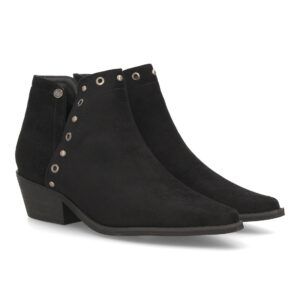 Botines cowboy mujer con detalles metálicos — S-6077 — Negro