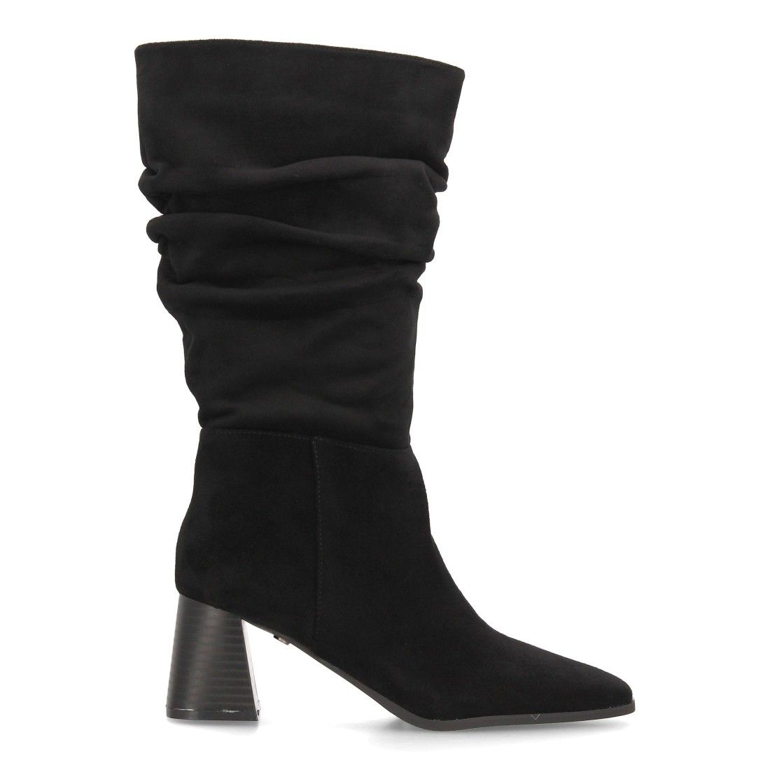 Botas fruncidas de tacón ancho para mujer — A-6017 — Negro - Imagen 2