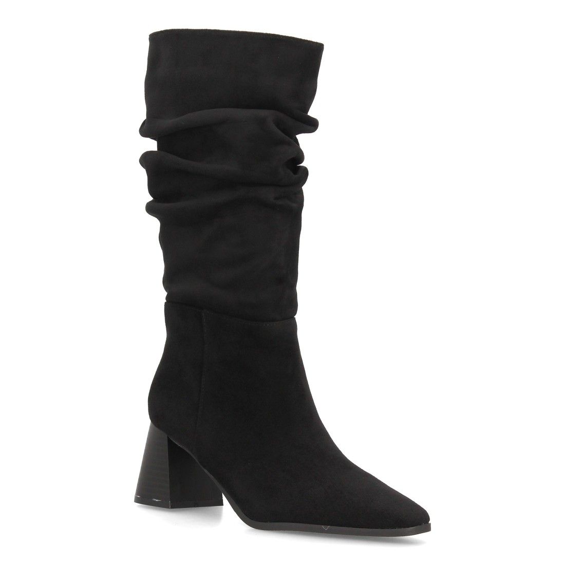 Botas fruncidas de tacón ancho para mujer — A-6017 — Negro - Imagen 3
