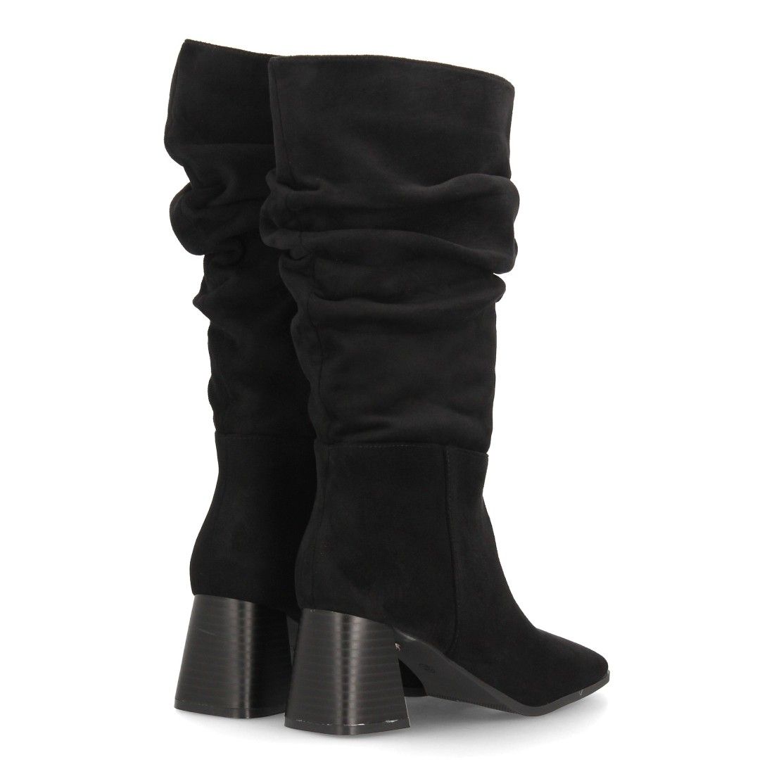 Botas fruncidas de tacón ancho para mujer — A-6017 — Negro - Imagen 5