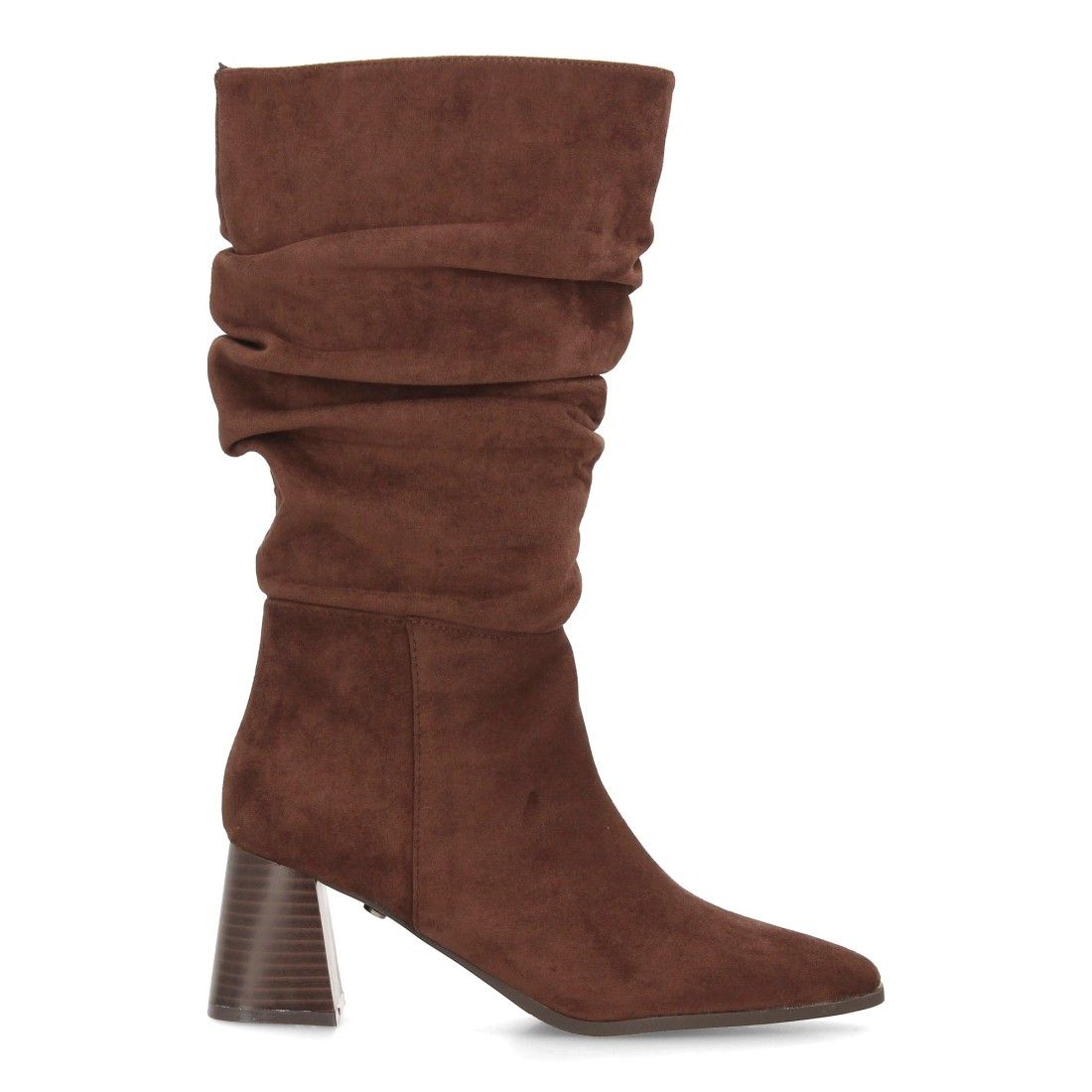 Botas fruncidas de tacón ancho para mujer — A-6017 — Café - Imagen 2