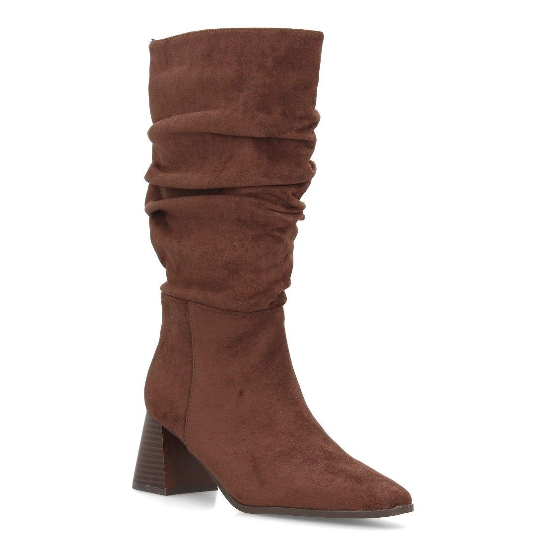 Botas fruncidas de tacón ancho para mujer — A-6017 — Café - Imagen 3