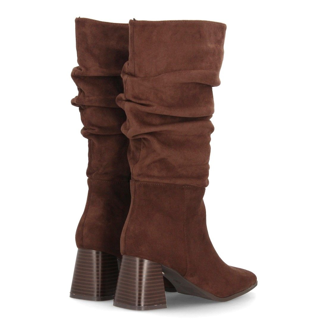 Botas fruncidas de tacón ancho para mujer — A-6017 — Café - Imagen 5