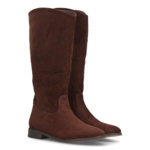 Botas fruncidas de tacón ancho para mujer — S-6105 — Marrón