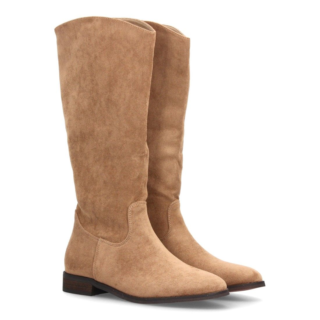 Botas fruncidas de tacón ancho para mujer — S-6105 — Beige