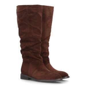 Botas altas mujer de caña arrugada y estampado liso — AA-30 — Marrón