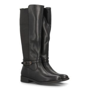 Botas altas mujer estilo ecuestre con hebilla y panel elástico — YY-87 — Negro