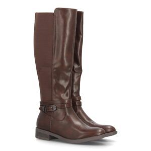 Botas altas mujer estilo ecuestre con hebilla y panel elástico — YY-87 — Marrón