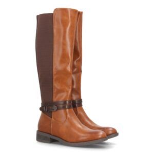 Botas altas mujer estilo ecuestre con hebilla y panel elástico — YY-87 — Camel