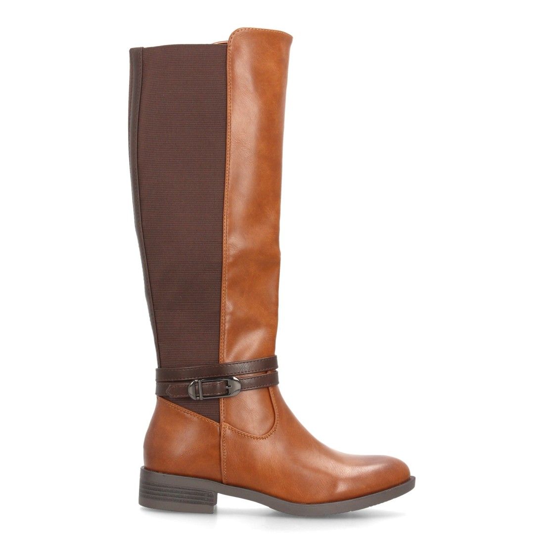 Botas altas mujer estilo ecuestre con hebilla y panel elástico — YY-87 — Camel - Imagen 2