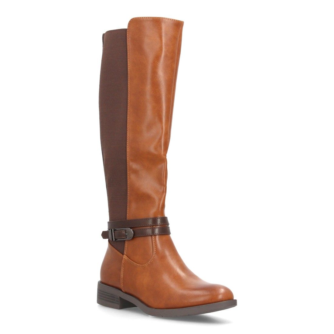 Botas altas mujer estilo ecuestre con hebilla y panel elástico — YY-87 — Camel - Imagen 3