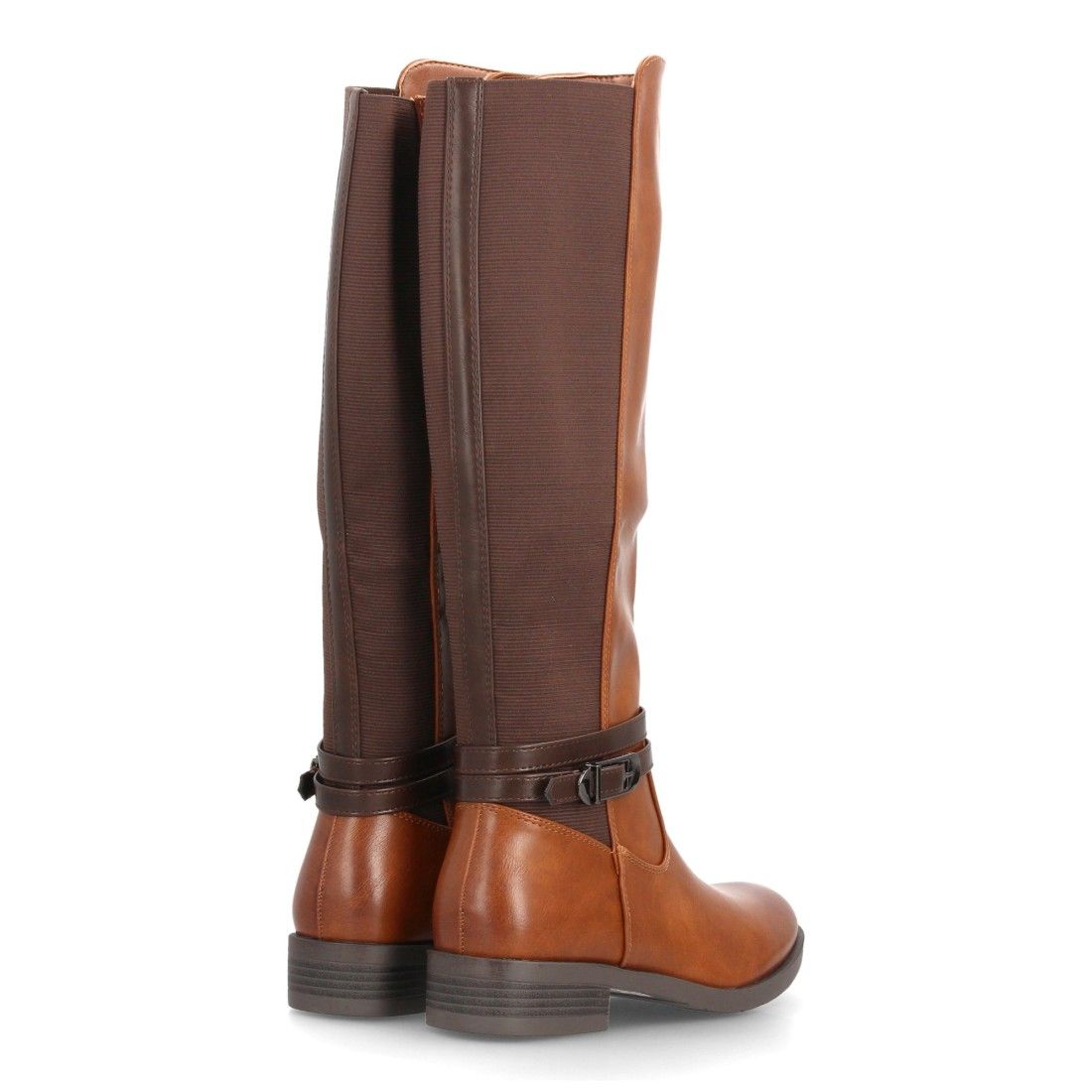 Botas altas mujer estilo ecuestre con hebilla y panel elástico — YY-87 — Camel - Imagen 5